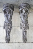 Pair of large French Liberty Epic resin wall statues. Approx. 56x16x16 inches.