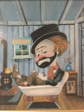 Freddie in the Tub - framed Red Skelton ltd ed repro canvas print w/COA, #'d 1193/5000, & signed
