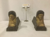 2 antique andiron busts depicting Victorian/Ancient Mediterranean woman, approx. 13x3x6 inches