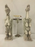 Two vintage ceramic male/female dragon fountain statue pieces, signed by unknown artist