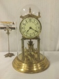 1978 vintage German Kieninger & Obergfell anniversary mantle clock w/pendulum & dome, sold as is