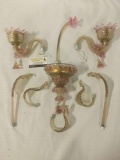 1920s Murano glass floral wall light fixture w/leaf & flower designs, untested, approx. 9x7x5 in.