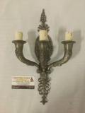 Antique metal faux candle light fixture w/ metal bird & fleur-de-lis style designs, sold as is.