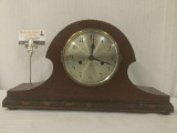 Vintage English mantle clock w/pendulum & key, untested, approx. 18x5x10 inches.