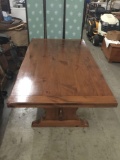 Vintage wood table with two leaves. Measures approx 100x42x29 inches with leaves.