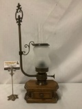 Vintage European one drawer table lamp In the style of an oil lamp, Euro wired, sold as is