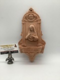 Humble vintage/antique clay holy water stoup/font w/the Virgin Mary Approx. 7x12x3 inches