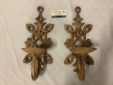 Pair of antique metal candle sconces w/twisting regal wall mounts. Approx. 19x7x8 inches.