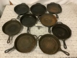 Lot of 9 modern Lodge 10.5 inch cast iron frying pans.