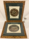 2 vintage Italian Lithograph prints in gold tone cherub carved frames; Le Deluge/ Bassin D Aiguiere