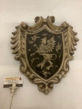 Large painted ceramic coat of arms, marked; Perugia, made in Italy, approx 15x17 inches.