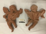 Pair of vintage ceramic Cupid/ cherub / angel wall hanging statue art pieces, approx 12x15x4 inches