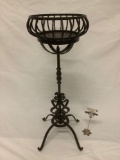 Antique Tuscan metal plant stand, circa 1800s, approx 12x32 inches.