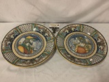 2 large Italian wall hanging painted plates. Carpe Diem/ Imo Pectore. Marked; Deruta Dipinto A. Mako