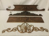 Four vintage wood & metal furniture crowns/trim decor pieces