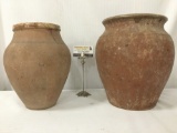 Pair of vintage Mediterranean vases, some wear, see pics. Larger vase measures approx. 12x12x13 in.