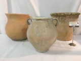 3 ceramic pottery pieces, incl. two flower pots, and vase approx. 14x14x12 inches.