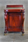 Vintage English mahogany sofa table/desk with flip top storage, approx 22x22x33 inches.