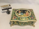Vintage Italian porcelain box with lid, marked; Giovanni Lorea- Torino, approx 8x6x4 inches