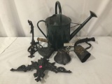 6 metal pieces. German watering can from the 1800s, alongside bells, an iron, and more