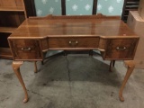 Antique English walnut vanity/ desk without mirror, approx 21x42x32 inches. Trim piece needs repair