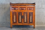 Antique Chinese server with intricate bone inlay work , 3-drawers /cabinet, approx 35x20x36 inches