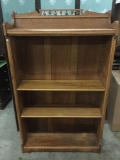 Vintage wooden bookshelf with adjustable shelves, approx 11x35x59 inches