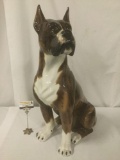 Italian made life size ceramic dog statue of a Boxer, approx. 21x13x31 inches.