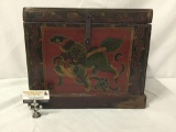 circa 1800s Chinese chest with painted dragon design. approx 18x15x12 inches.