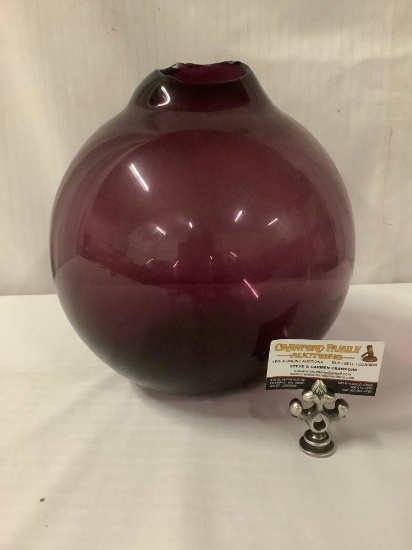 Purple art glass vase. approx 13x11x11 inches....