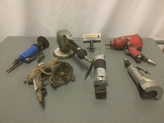 Six pneumatic hand tools, from companies like Craftsman, HDC, Central Pneumatic, Rodac, and others