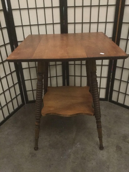 Antique late 1800s oak parlor table, approx. 23x23.5x28 inches