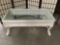 White wicker glass top coffee table, approx 21 x 40 x 18 inches.