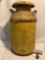 Vintage metal yellow painted canister with lid, approx 13 x 24 inches.