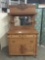 Antique north wind oak buffet hutch with hand carved lion motif. Measures approx 78x42x24 inches.