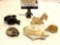 5 animal carvings; 2x polished agate carved turtles & Scotty dog, ceramic lady bug, resin orca