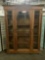 Antique carved oak curio display cabinet with floral detail and key - amazing cond