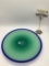 Art glass graduating green and blue plate signed by artist approx 12 inches