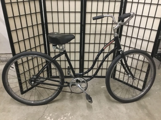 Vintage Schwinn women?s cruiser bicycle with an 18 inch frame. Black. Good condition after a tune up