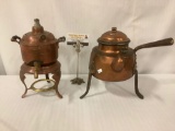 2 antique copper warmer kettles, 1904 Manning Bowman & Co. kettle and other unmarked