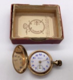 Vintage 14k gold plated Hampden face pocket watch w/ Molly Stark movement. Approx 44x33x9mm