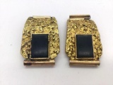 Pair of gold nugget and 14k gold watch links with inlaid onyx. Ttw 26 grams.