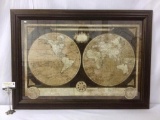 World Market framed antique style world map print by graphic designer Mary Elizabeth. 42x30x1.5 in.