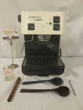 Estro Vapore espresso machine w/requisite components, scoops, & a shot glass. Untested, sold as is.