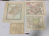 Set of four antique map engraving prints of China and Asia.