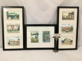 3 framed w/ 8 prints of Olympia city life scenes by artist Pete Bryan. Largest approx 21x10 inches