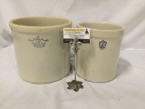 Pair of USA made stoneware crocks. Largest measures approx 9x9.5x9.5 inches.
