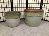 Pair of glazed stoneware planters. Largest approx 16x16x15 inches.