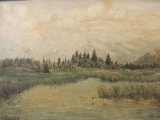 Vintage 1930 framed nature scene painting signed by artist W. Zelinka