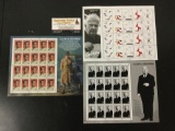 3 commemorative full stamp sheets. Humphrey Bogart, Alfred Hitchcock, and Alexander Calder